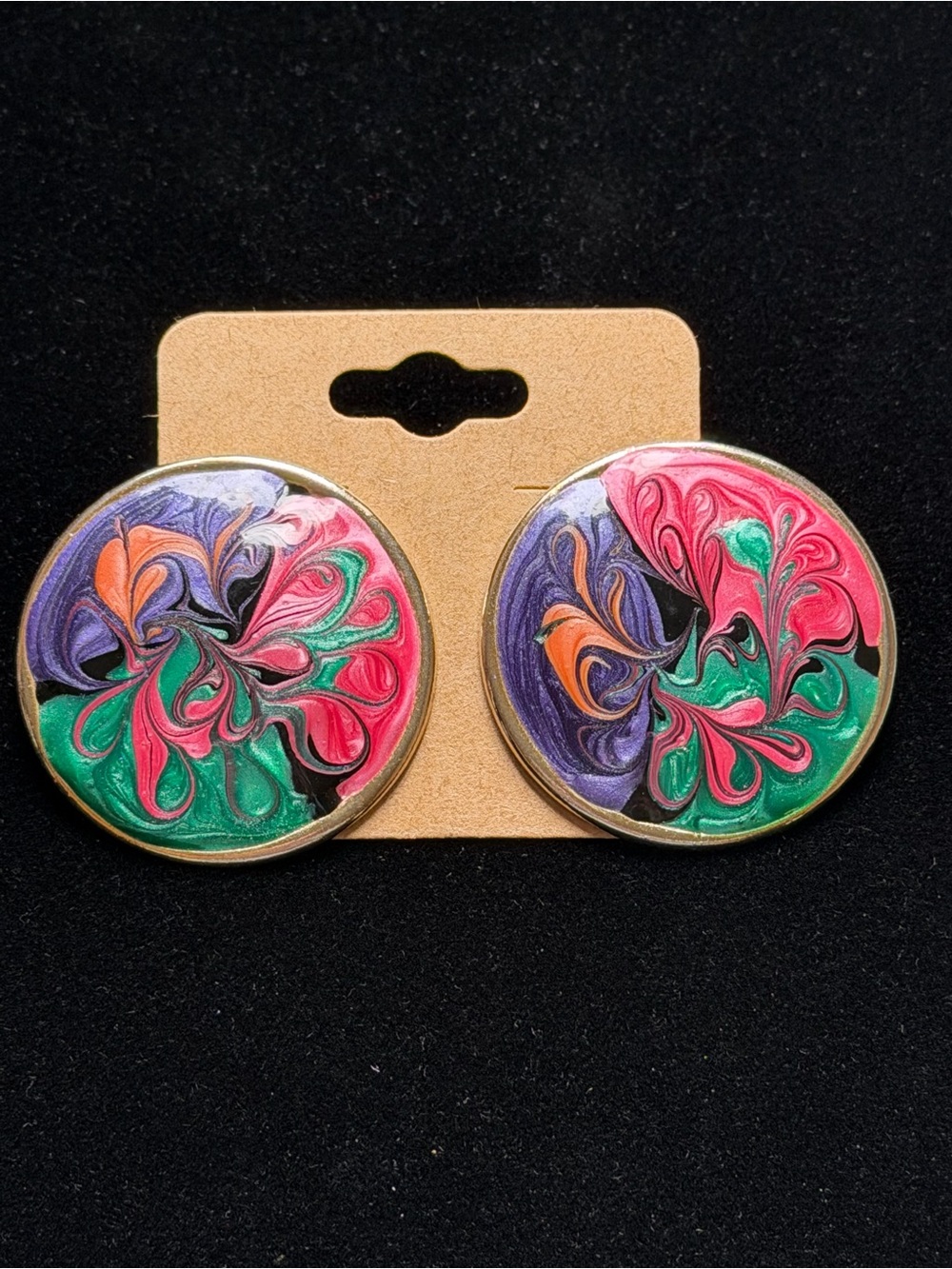 Vintage Impulse Enamel Swirl Disc Earrings in Vibrant Colors